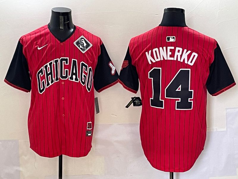 Men Chicago White Sox 14 Konerko Red Stripe Joint Name Nike 2025 MLB Jersey style 15